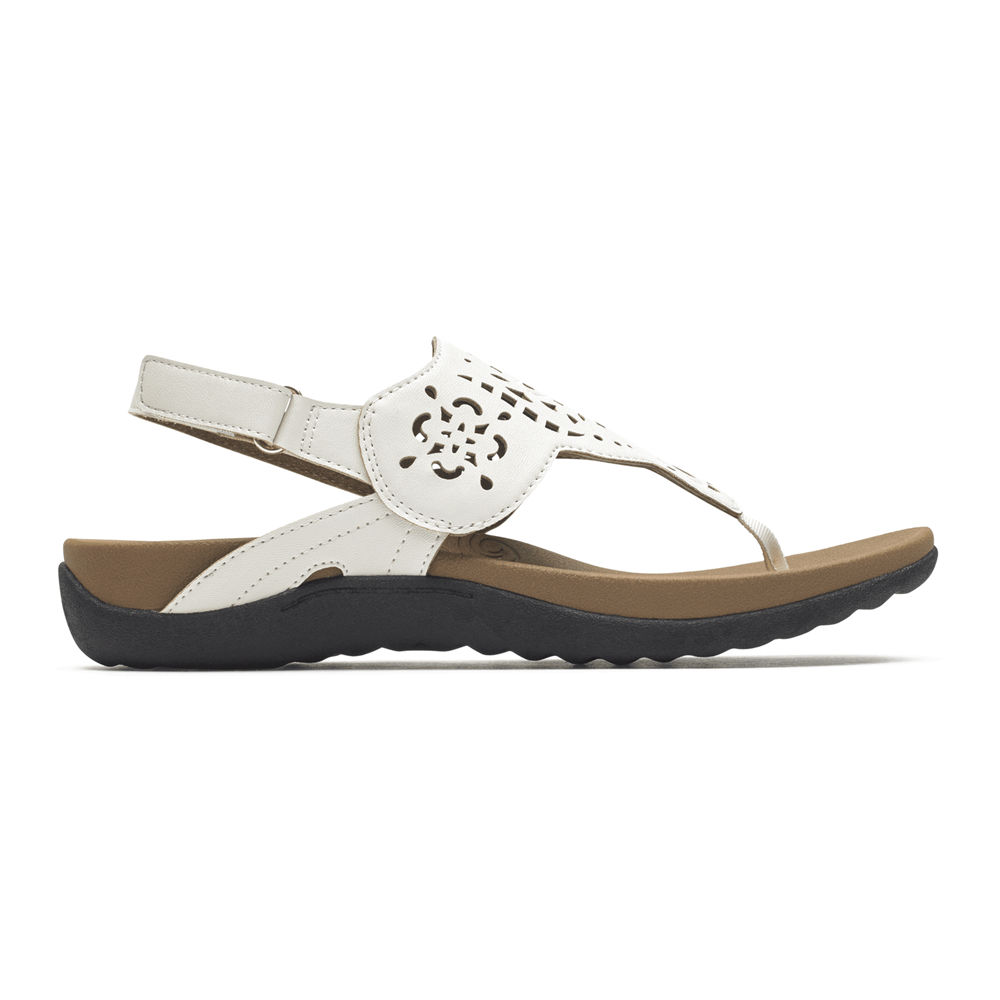 Rockport Womens Sandals White - Ridge Circle Cutout Thong - UK 710-RCMTOH